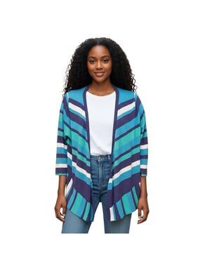 Joseph A Qu'est-ce Que C'est 3/4 sleeve blue striped open front cardigan